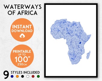 Africa map print, Printable Africa map art, Africa print, Africa art, Africa poster, Africa wall art print, Africa gift, Map of Africa