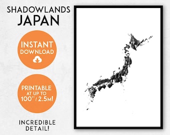 Shadowlands Japan Map Art: Topografischer Druck (Digitaler Download)