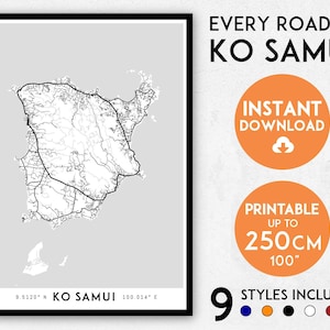 Ko Samui map print, Ko Samui print, Koh Samui map, Thailand print, Ko Samui poster, Ko Samui wall art, Map of Ko Samui, Koh Samui art