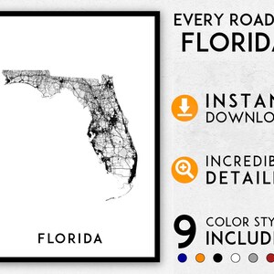 Florida kaart print, Florida print, Miami kaart, Florida poster, Florida kunst aan de muur, kaart van Florida, Florida art print, Florida afdrukbare kaart