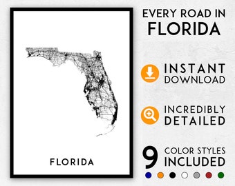 Florida map print, Florida print, Miami map, Florida poster, Florida wall art, Map of Florida, Florida art print, Florida printable map