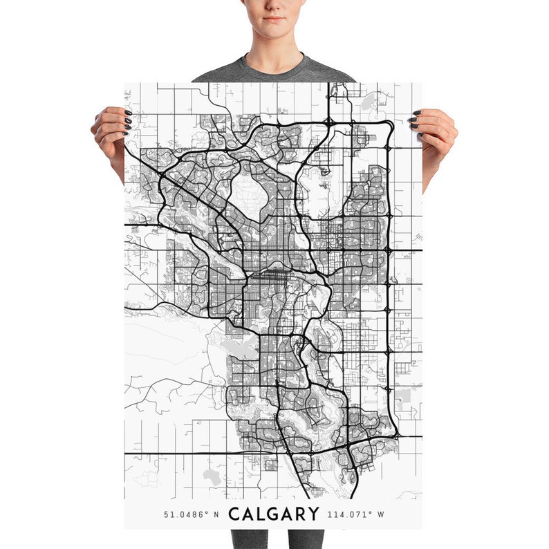 Calgary City Map Art Print: Detailed Alberta Road Map Poster - Etsy