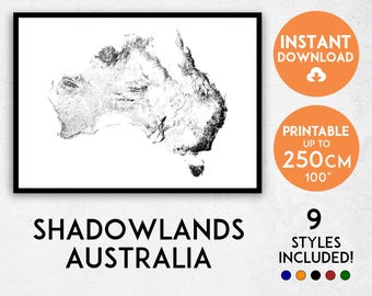 Shadowlands Australia map print, Australia print, Australia poster, Australia wall art, Map of Australia, Australia art print, Sydney map