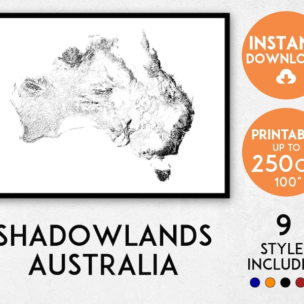 Shadowlands Australia map print, Australia print, Australia poster, Australia wall art, Map of Australia, Australia art print, Sydney map