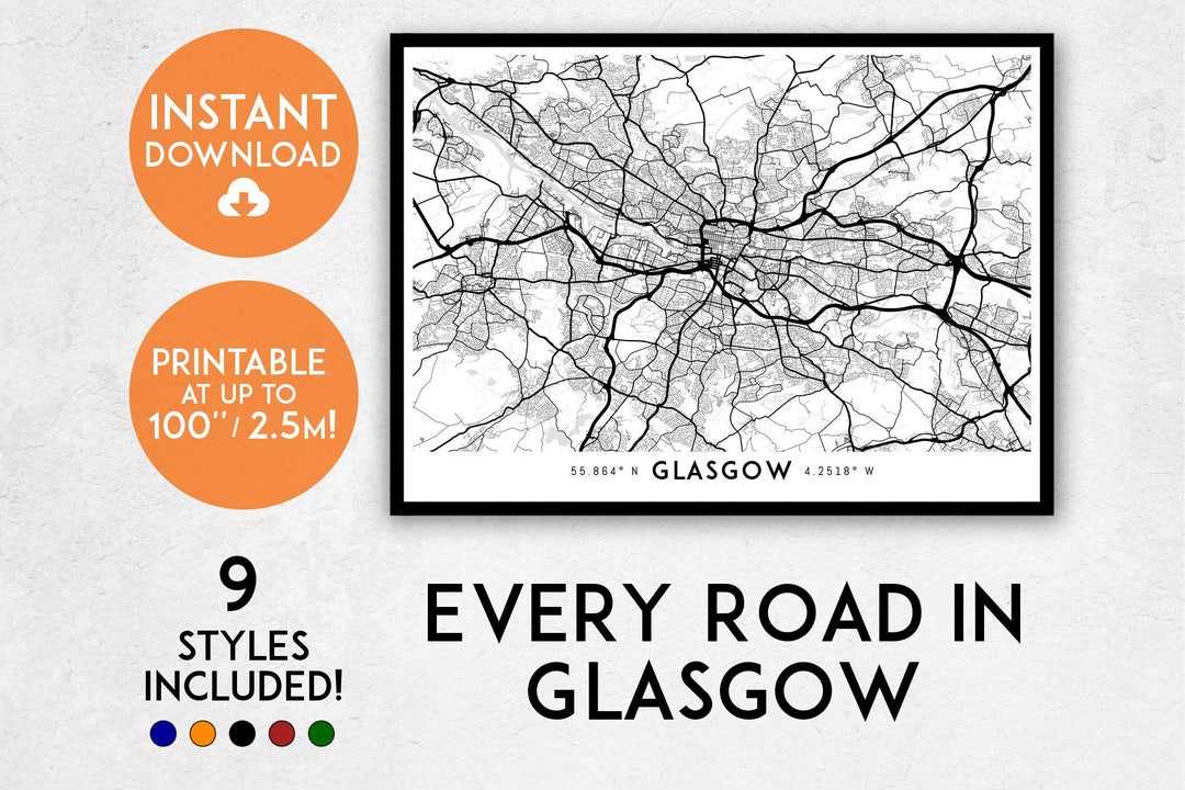 Glasgow Map Print, Printable Glasgow Map Art, Glasgow Print, Glasgow Art, Glasgow Poster