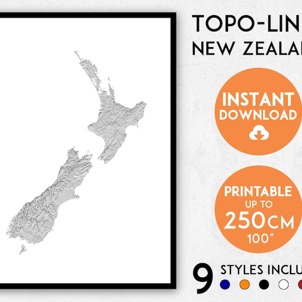 Topo-lines  New Zealand map print, NZ map, NZ print, New Zealand print, New Zealand map, New Zealand poster, New Zealand wall art