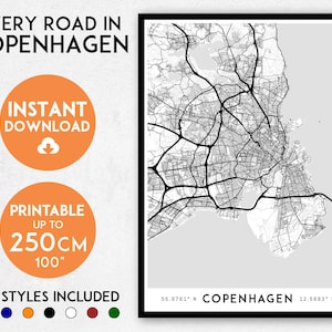 Copenhagen map print, Printable Copenhagen map art, Copenhagen print, Denmark map, Copenhagen art, Copenhagen poster, Copenhagen wall art