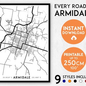 Armidale map print, Armidale print, Armidale city map, Australia map, Armidale poster, Armidale wall art, Map of Armidale, Armidale art