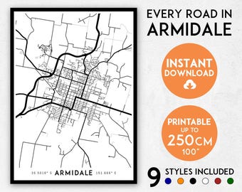 Armidale map print, Armidale print, Armidale city map, Australia map, Armidale poster, Armidale wall art, Map of Armidale, Armidale art