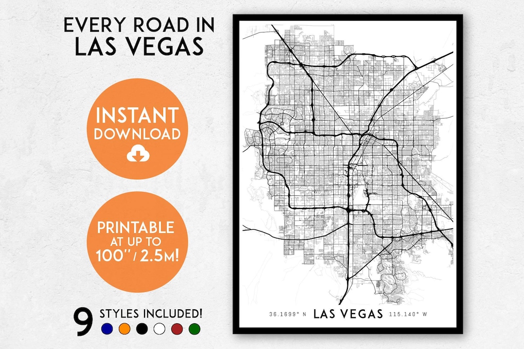 Las Vegas Map Print, Printable Las Vegas Map Art, Las Vegas Print ...