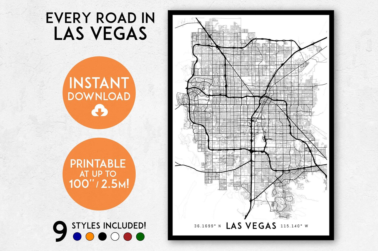 Las Vegas map print Printable Las Vegas map art Las Vegas - Etsy.de