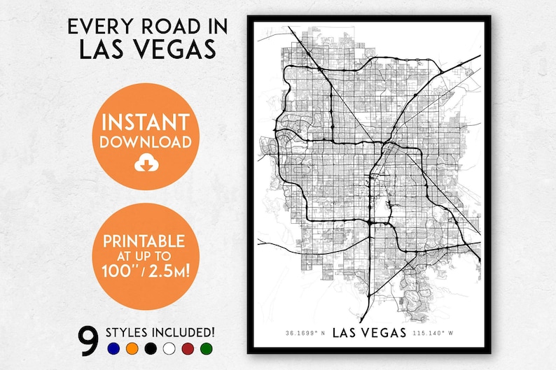 Las Vegas Map Print Printable Las Vegas Map Art Las Vegas - Etsy