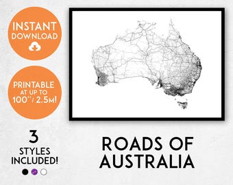 Australia Roads Map Art Print: Detailed Travel Poster (Digital Download)