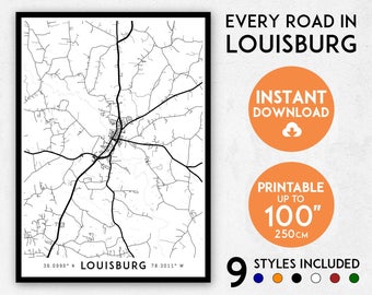 Louisburg map print, Louisburg print, Louisburg city map, North Carolina map, Louisburg poster, Louisburg wall art, Map of Louisburg, NC map