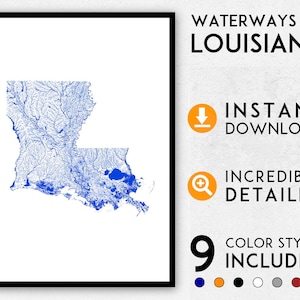 Louisiana Karte Druck, Louisiana Karte, New Orleans Karte Druck, Louisiana Poster, Louisiana Wandkunst, Karte von Louisiana, Louisiana Kunstdruck