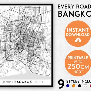 Bangkok City Map Print: Detailed Thailand Wall Art (Digital Download)