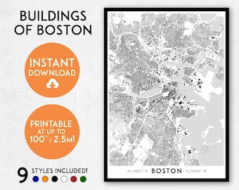 Boston map print, Printable Boston map art, Boston print, Boston art, Boston poster, Boston wall art, Boston city, Massachusetts print art