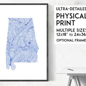 Affiche de carte des voies navigables de l'Alabama, impression de l'Alabama, impression de carte de l'Alabama, carte des Etats-Unis, impression des Etats-Unis, carte de la ville de l'Alabama, affiche de l'Alabama, art mural de l'Alabama