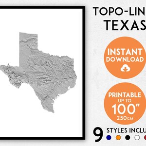 Topo-lines Texas map print, Texas print, Texas poster, Texas wall art, Map of Texas, Texas art print, Minimalist Texas map poster