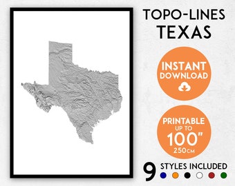 Topo-lines Texas map print, Texas print, Texas poster, Texas wall art, Map of Texas, Texas art print, Minimalist Texas map poster