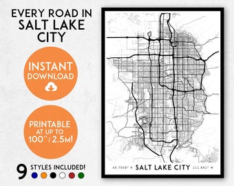 Impresión artística del mapa de Salt Lake City: Paisaje urbano detallado de Utah (descarga digital)