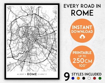 Detailed Rome City Map Art Print: Italy Travel Poster (Digital Download)