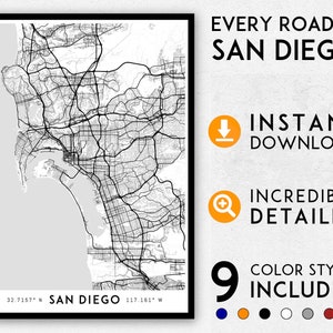 San Diego map print, San Diego print, San Diego city map, San Diego poster, San Diego wall art, Map of San Diego, San Diego art print