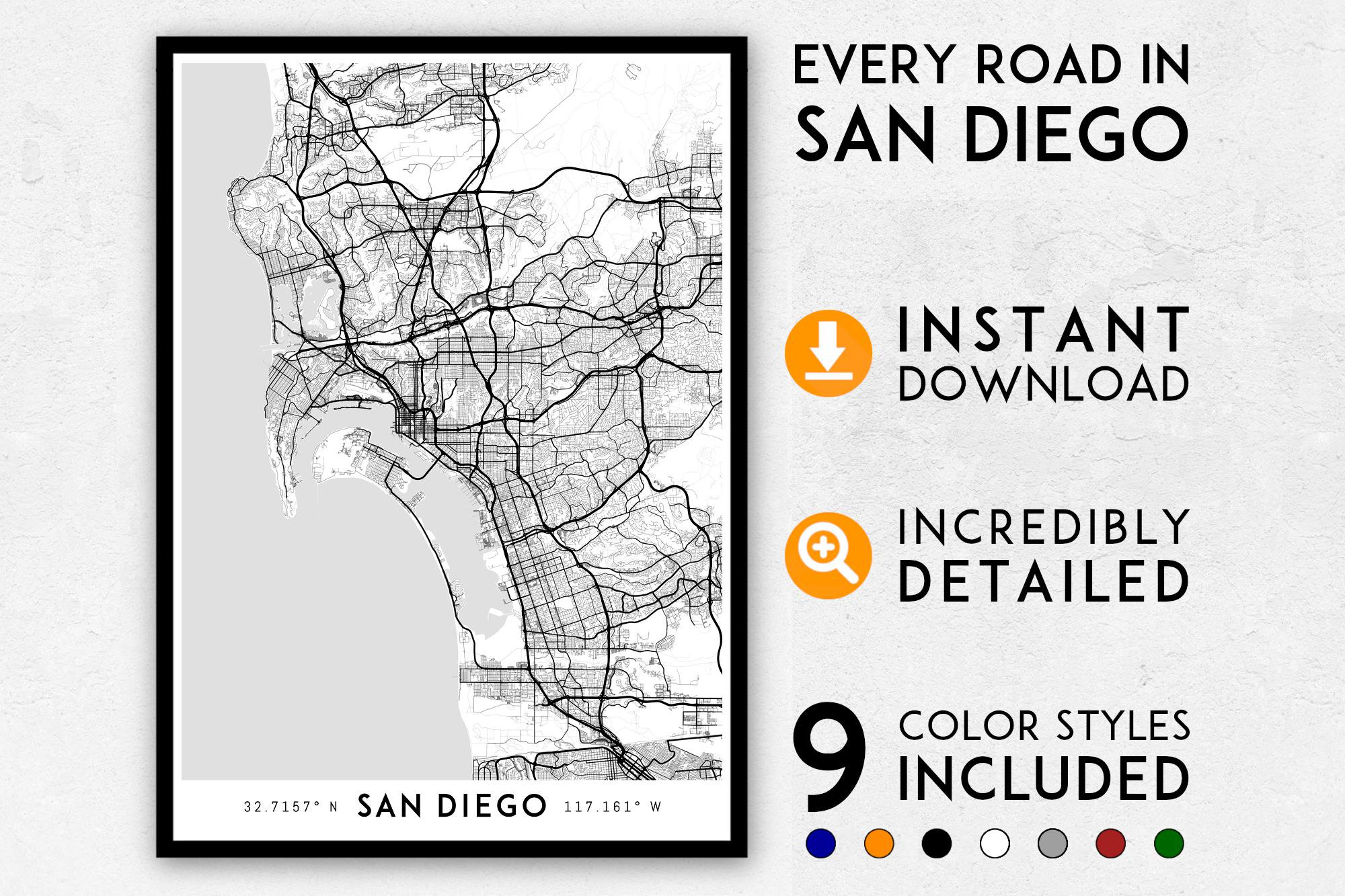 San Diego Map Print San Diego Print San Diego City Map San | Etsy