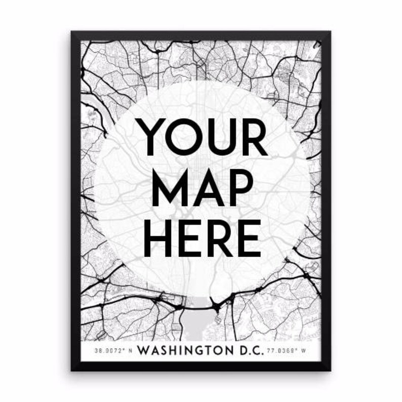 Custom framed poster: choose any map Framed print, framed wall art print, framed map, framed art, wooden frame, black frame, framed gift image 2