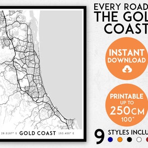 Gold Coast map print, Gold Coast print, Gold Coast city map, Queensland map, Gold Coast poster, Gold Coast wall art, Map of the Gold Coast