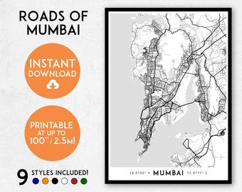 Mumbai map print, Printable Mumbai map art, Mumbai print, India map, Mumbai art, Mumbai poster, Mumbai wall art, Mumbai gift, Map of Mumbai