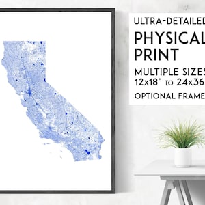 カリフォルニアの水路地図ポスター、カリフォルニアのプリント、カリフォルニアの壁アート、カリフォルニアの地図プリント、米国地図、カリフォルニアのポスター、ロサンゼルスの地図