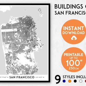 Impression de carte de San Francisco, impression de San Francisco, plan de la ville de San Francisco, carte de la Californie, affiche de San Francisco, art mural de San Francisco
