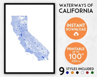 California map print, California print, California poster, California wall art, Map of California, California art print, USA map print
