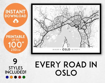 Impresión artística del mapa de Oslo: Paisaje urbano detallado de Noruega (descarga digital)