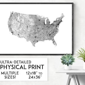 Straßen der USA drucken | Physische USA-Karte, Amerika-Poster, Amerika-Wandkunst, USA-Kartenkunst, Amerika-Kunst, USA-Karte, Amerika-Karte
