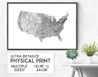 USA Roads Map Print: Detailed America Wall Art
