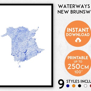New Brunswick map print, New Brunswick print, Canada map, New Brunswick poster, New Brunswick wall art, Map of New Brunswick, Canada print