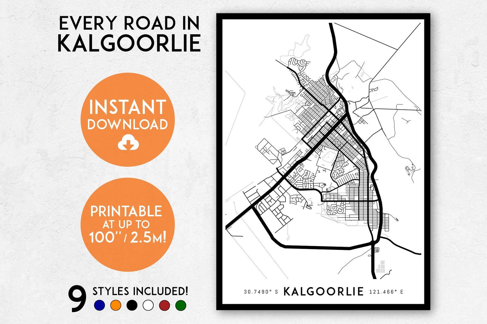 Kalgoorlie Map Print Printable Kalgoorlie Map Art Western Etsy Australia