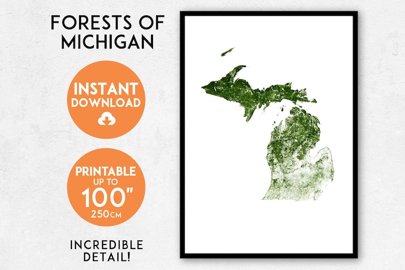 Forests of Michigan map print, Printable Michigan map artwork, Michigan print, United states map, Michigan artwork, Michigan poster, Michigan wall artwork print picture regarding Printable Maps of Michigan called Forests of Michigan map print, Printable Michigan map artwork, Michigan print, United states map, Michigan artwork, Michigan poster, Michigan wall artwork print