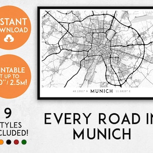 Munich map print, Printable Munich map art, Munich print, Munich art map, Munich poster, Munich wall art, Munich gift, Germany map print