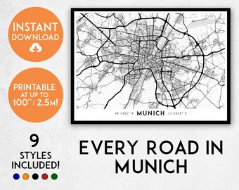 Munich map print, Printable Munich map art, Munich print, Munich art map, Munich poster, Munich wall art, Munich gift, Germany map print