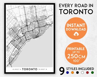 Detailed Toronto Map Print: City Streets, Roads, & Trails (Digital Download)