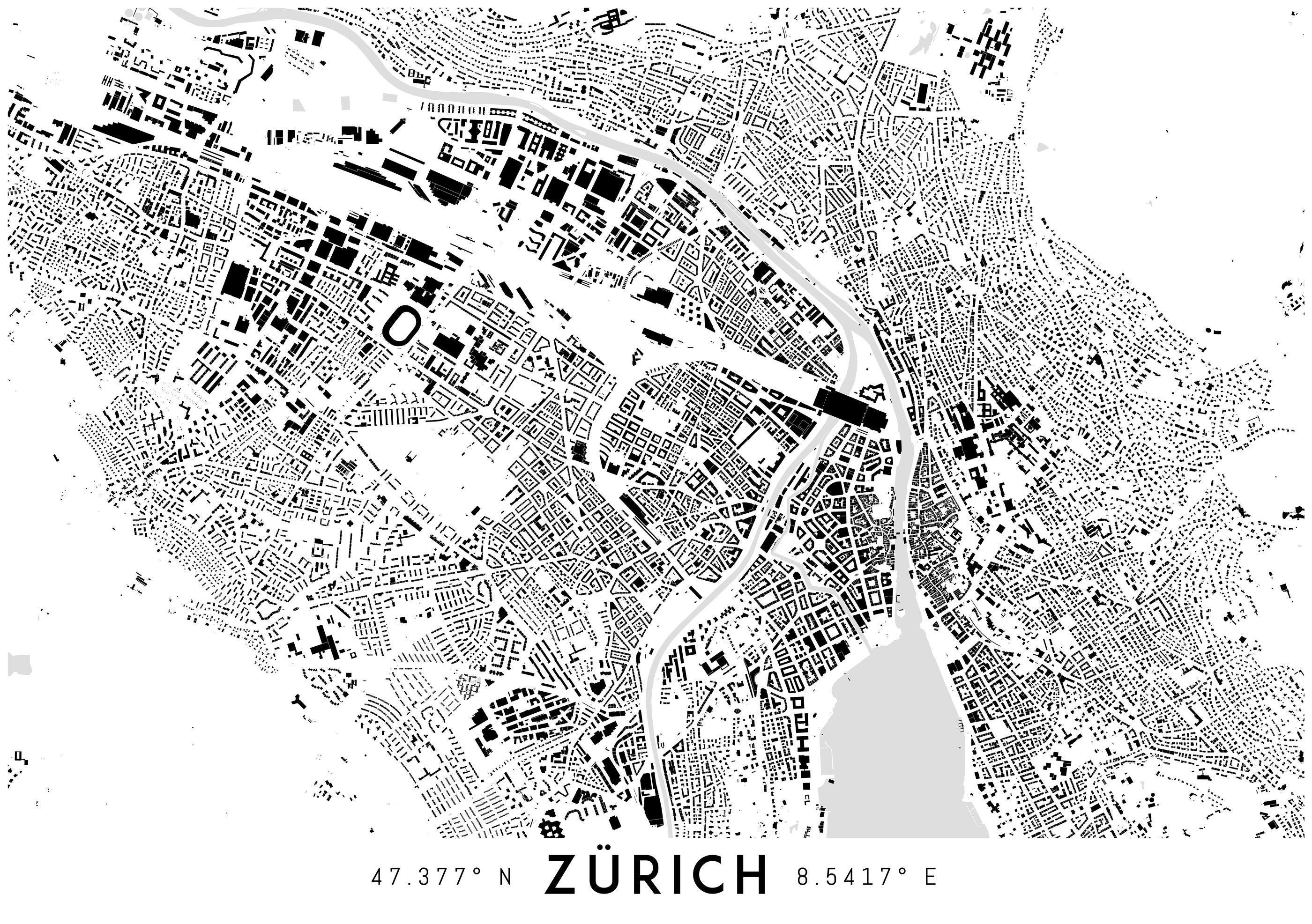 Zurich Map Print Printable Zürich Map Art Zurich Print | Etsy