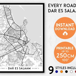 Impresión del mapa de Dar es Salaam: Mapa detallado de la ciudad de Tanzania (descarga digital)
