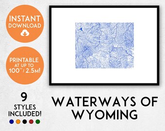 Wyoming map print, Printable Wyoming map art, Wyoming print, Wyoming art, Wyoming poster, Wyoming wall art, Wyoming gift, Map of Wyoming
