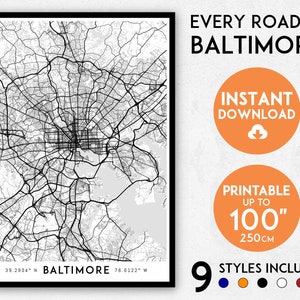 Baltimore map print, Baltimore print, Baltimore city map, Maryland map print, Baltimore poster, Baltimore wall art, Map of Baltimore