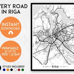 Riga map print, Printable Riga map art, Riga print, Latvia map, Latvia print, Riga art, Riga poster, Riga wall art print, Riga gift idea