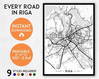 Riga map print, Printable Riga map art, Riga print, Latvia map, Latvia print, Riga art, Riga poster, Riga wall art print, Riga gift idea