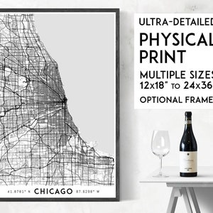 Affiche de carte Every Road in Chicago, impression de Chicago, impression de carte de Chicago, impression de l'Illinois, carte de la ville de Chicago, affiche de Chicago, art mural de Chicago